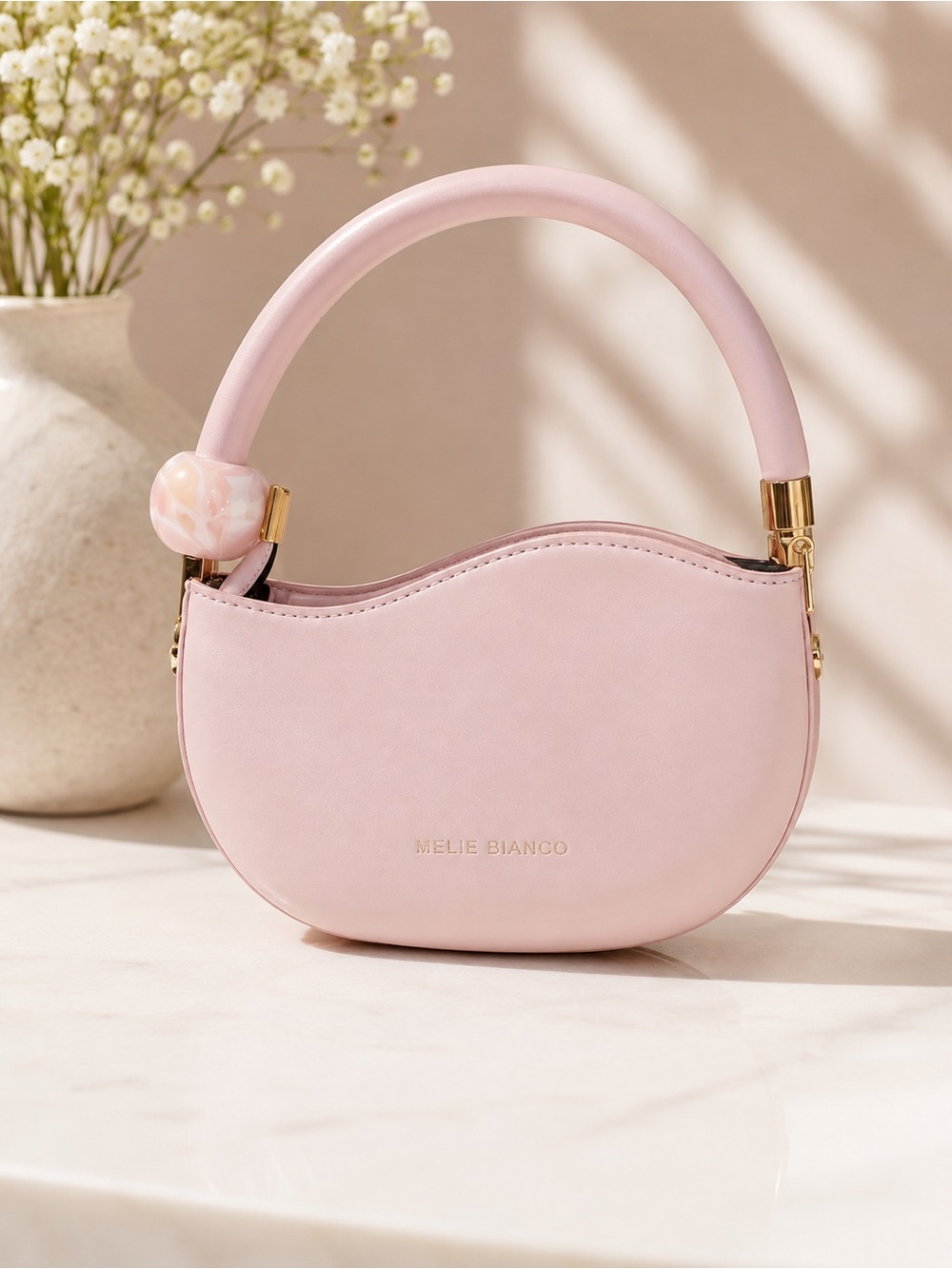 Melie Bianco Blush Pink Mini Top-Handle Bag with Charm